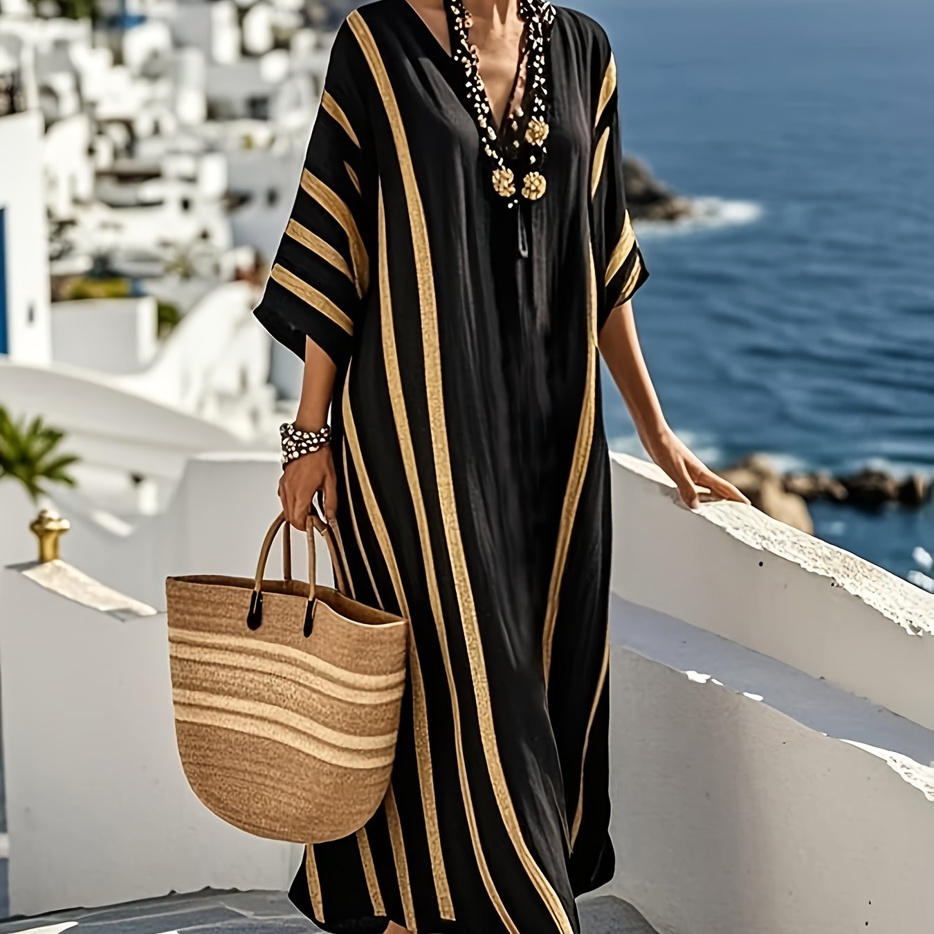 TEMU Bohemian Style Loose Long Dress, New Summer European And American Elegant Printed Maxi Dress