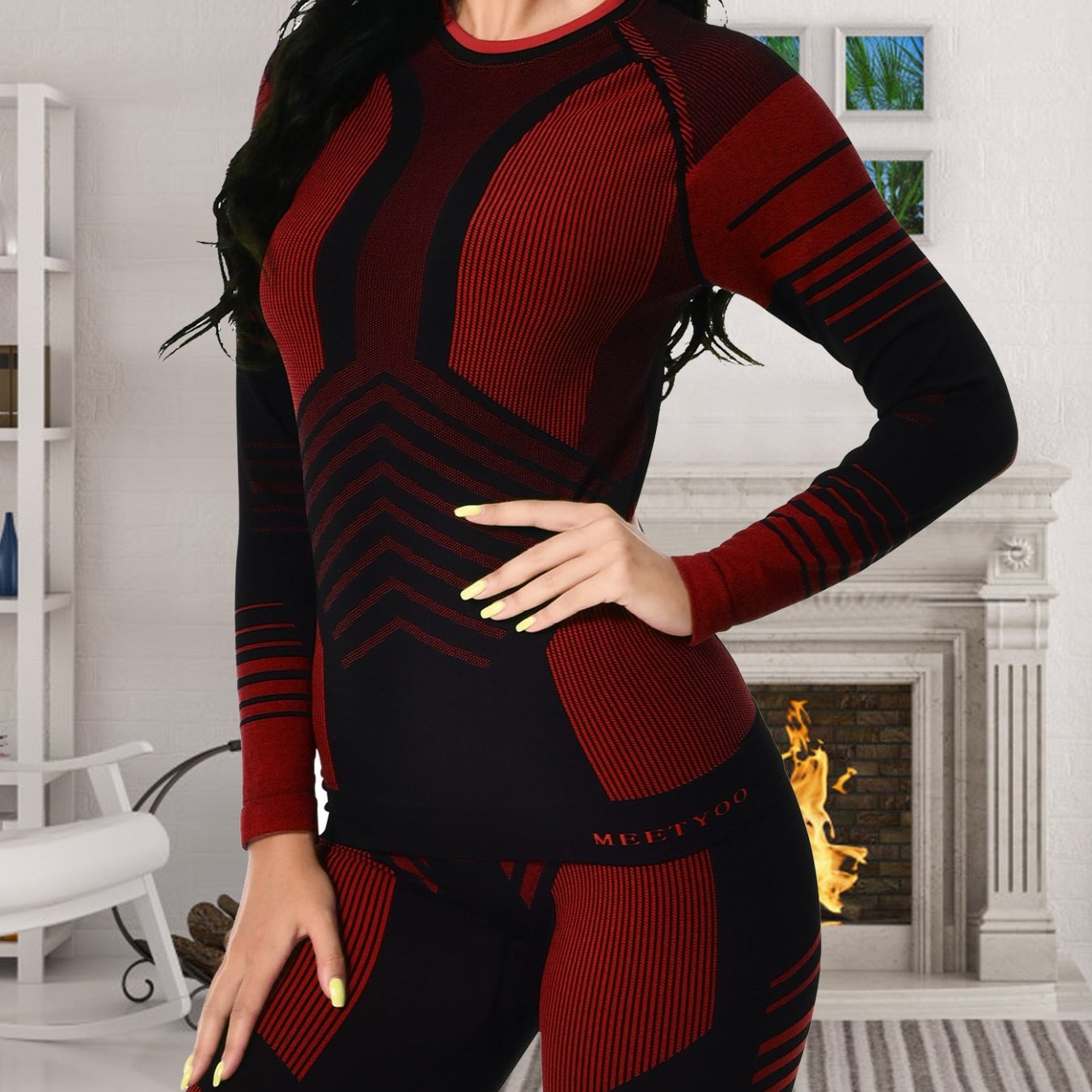 Image of 2pcs/ 1 Set Women's Thermal Underwear Set, 62%, 30% Nylon, 8% Elastane, Seamless And Breathable, Includes Sport Long-sleeve Top And Long Pants, Suitable For , Skiing, Mountain Climbing, And Running