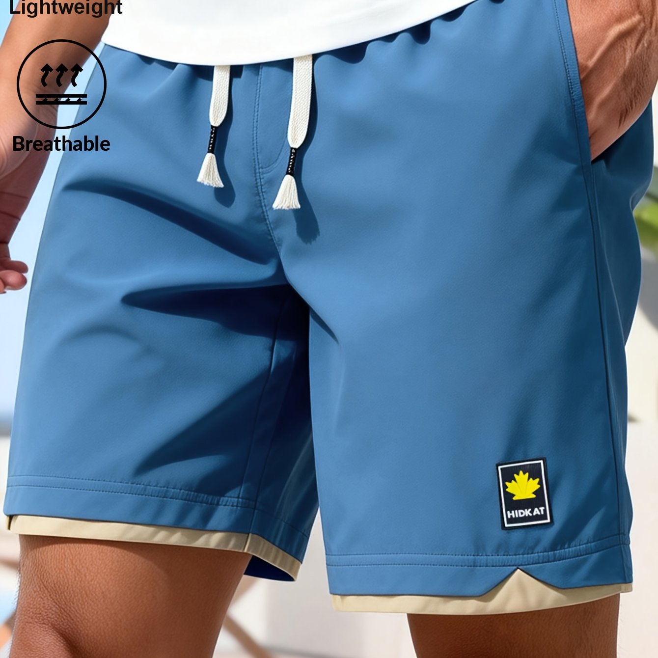 TEMU : Men's Summer Stylish Casual Five-point Shorts, Lightweight And Breathable With A Two-piece Design, Featuring An Elastic Drawstring At The