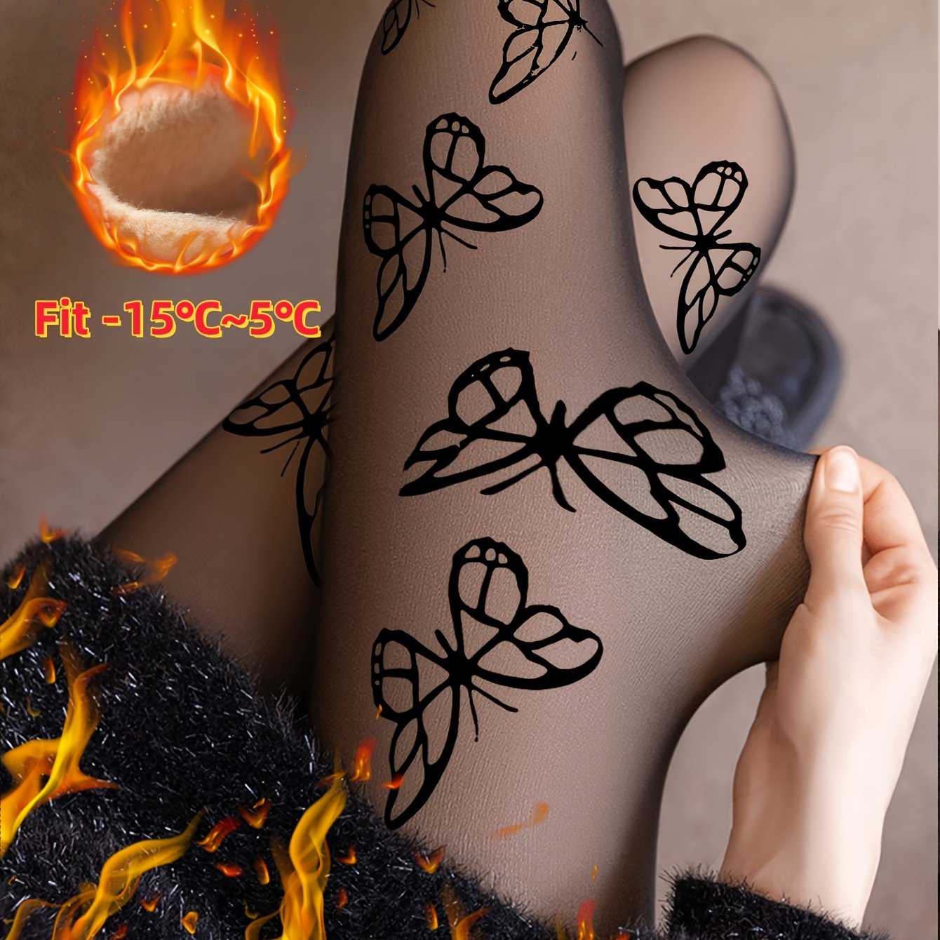 Image of Women's Oversized Print -lined Leggings - Thickened Thermal Winter Tights, High Waist Stretchy Tights For , Ultra Soft Opaque Tight