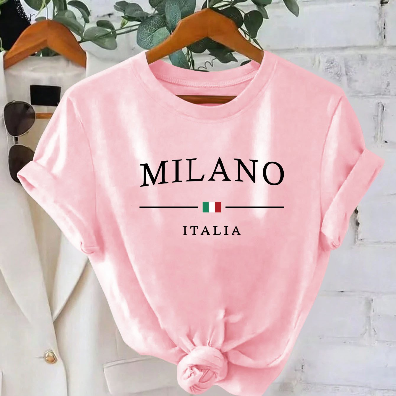 TEMU Fashionable And Easy Letter Print T-shirt, Short Sleeve Crew Neck Casual Top For Summer And Spring, Women's Clothing