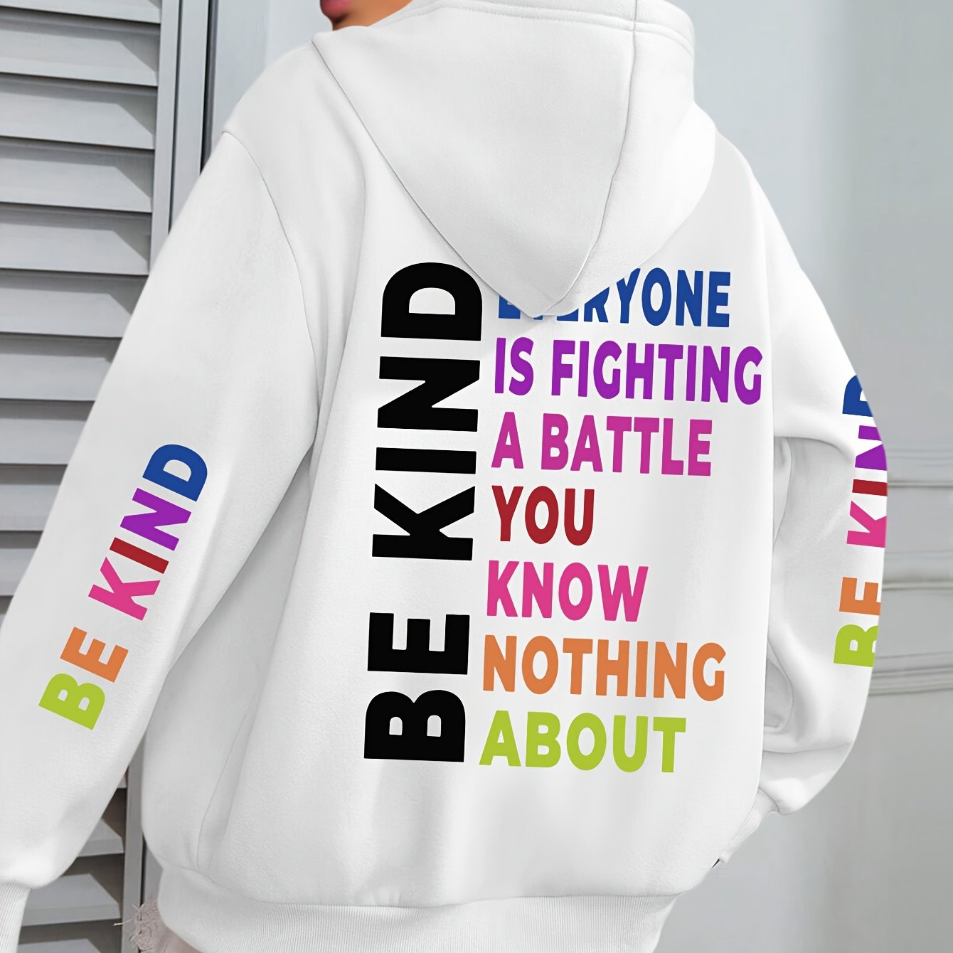 TEMU Grande Taille - Grande Taille - Grande Taille Be Kind Imprimé Sweat à Capuche, Manches Longues Décontractées avec Poche, Sweat à Capuche d'Hiver
