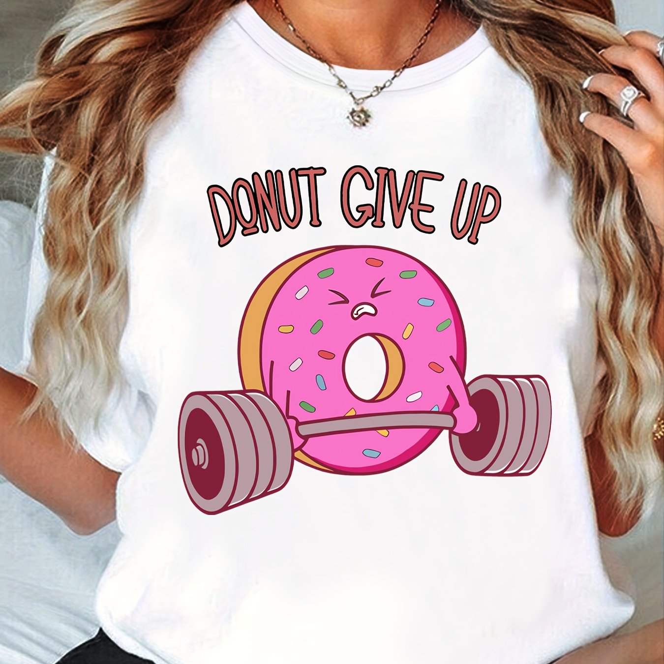 TEMU Donut Give Up Fun Donut Loose Summer T-shirt