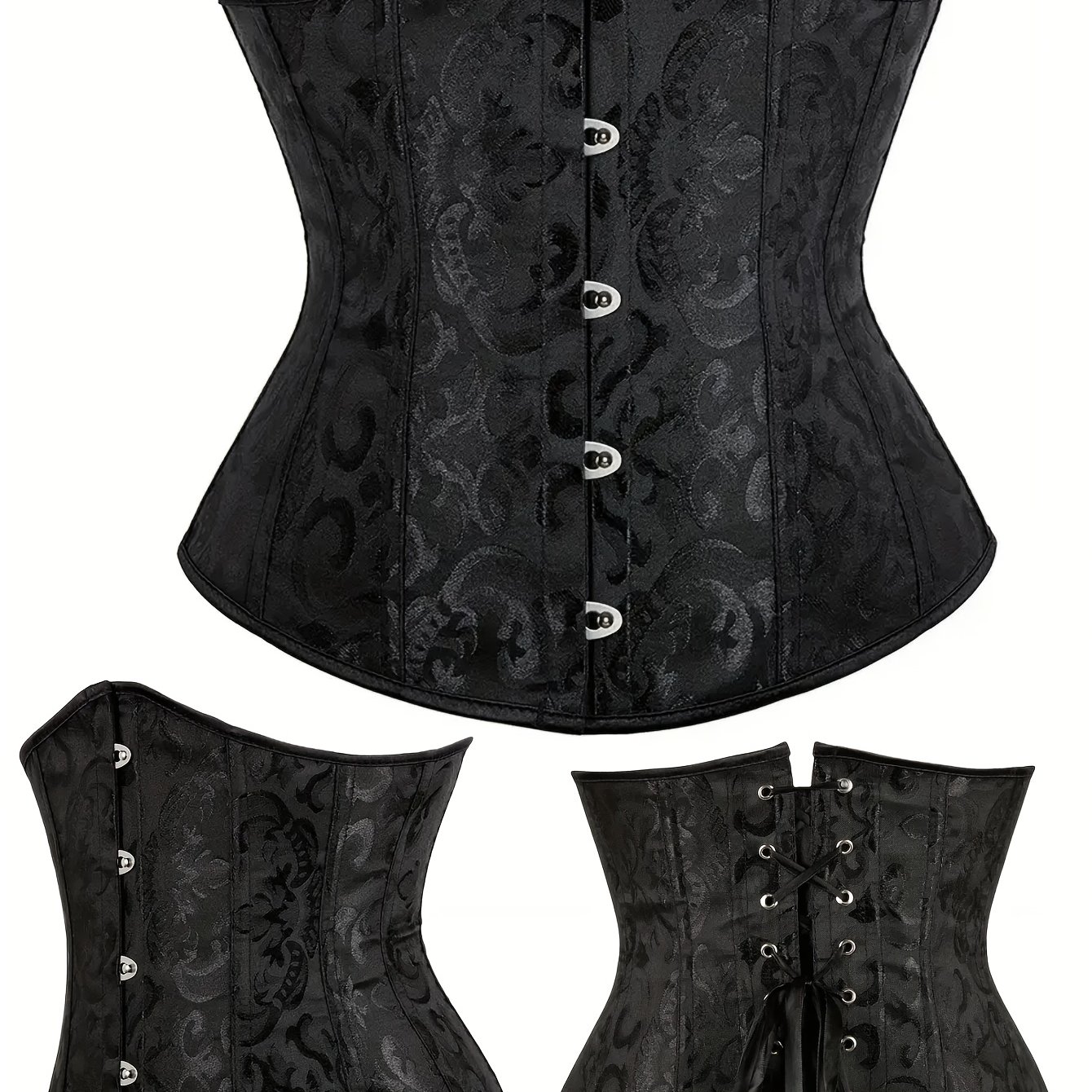 E-shop Jacquard-Body im Vintage-Stil mit Korsettgürtel Stäbchen-Schnürung – Damen-Taillengürtel zur Bauchkontrolle, Blumenmuster mit Rückenschnürung,