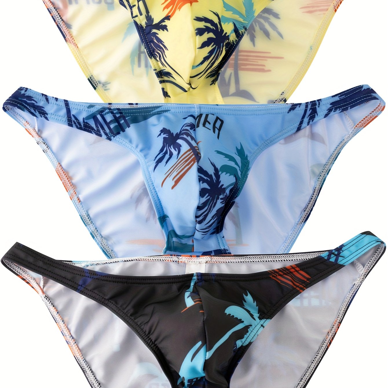 TEMU Ensemble de 3 sous-vêtements tendance pour hommes, fins et , avec imprimés, élastiques et respirants, slips triangles anti-transpiration, shorts