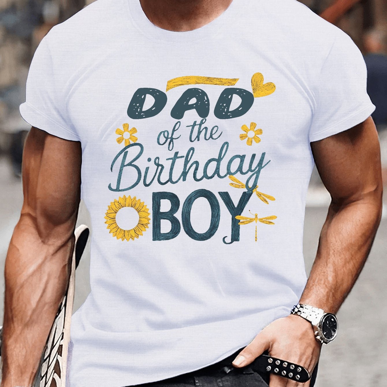 TEMU Men's Birthday Boy & Sunflower Print T-shirt - Short Sleeve Crew Neck Casual & Wear Suitable For Summer Daily Outfits,, Birthday Outfits -