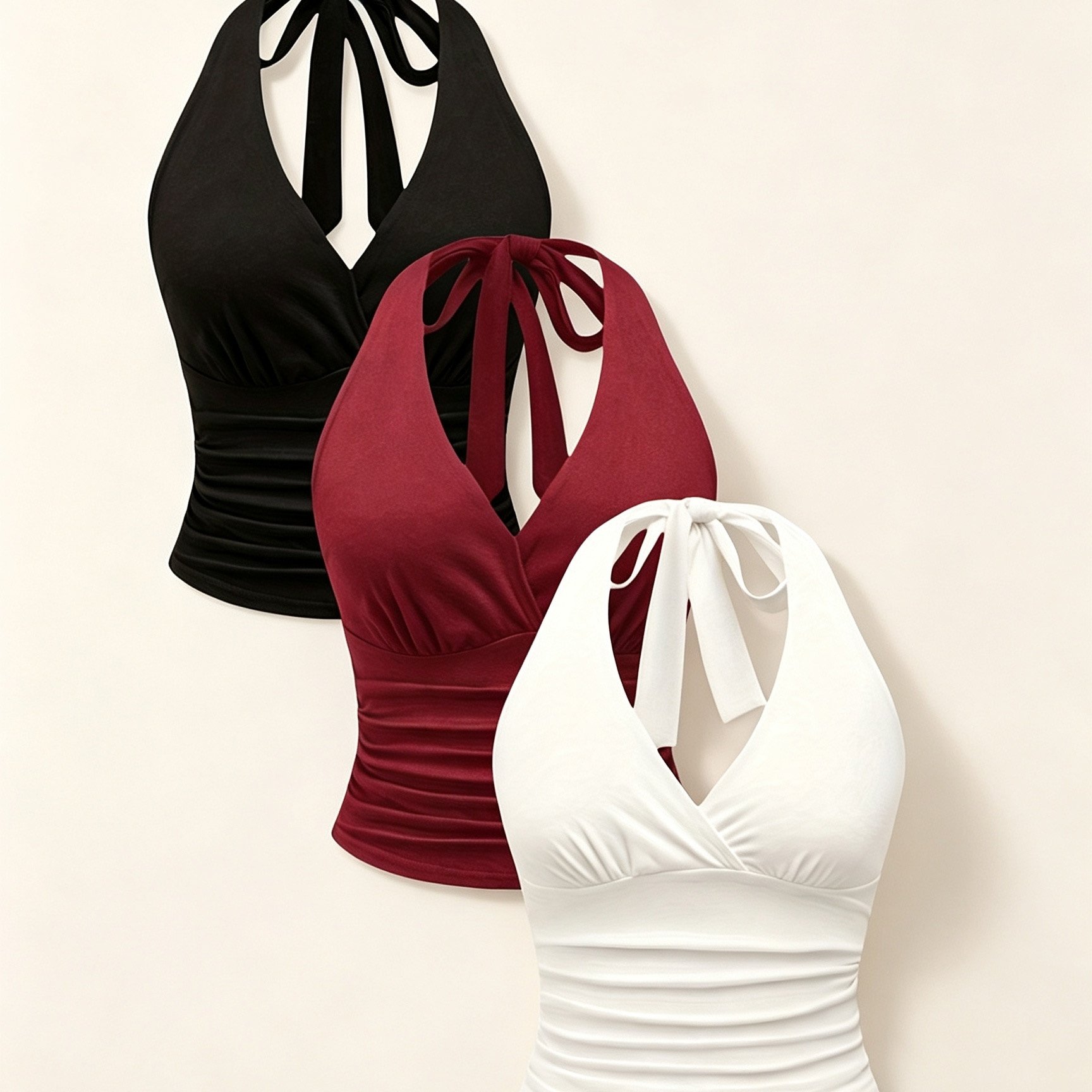Image of 3pcs Set 2026 Niche Design Backless Halter Neck Top