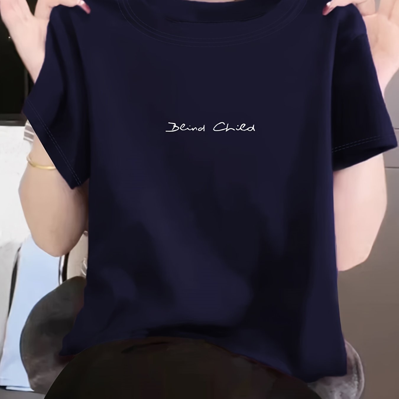 TEMU Spring/summer Simple Round Neck Fashionable Loose-fit Versatile Casual Short-sleeve T-shirt For Women, Printed Tee