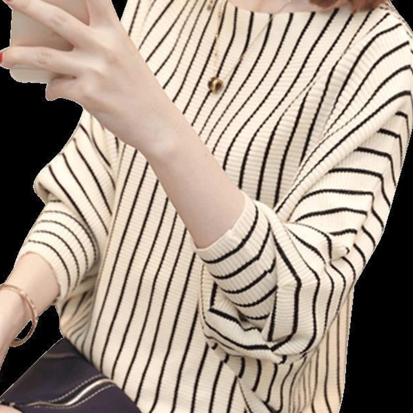 TEMU Striped Sweater, Sweater, Women's Long Sleeved Loose Low Neck Sweater
