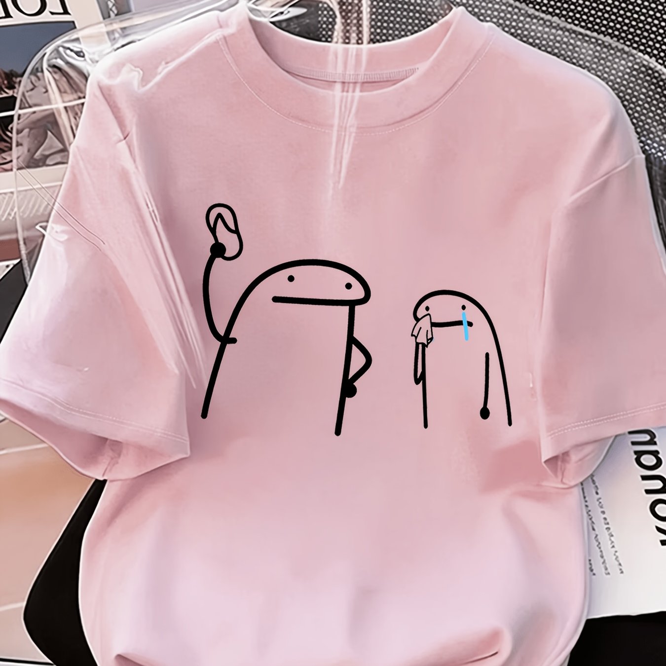 TEMU Fun Slipper Warning Print T-shirt, 2026 Summer White T-shirt For Women, Stress- Humorous Artistic Short-sleeved Top, Fashionable Short-sleeved