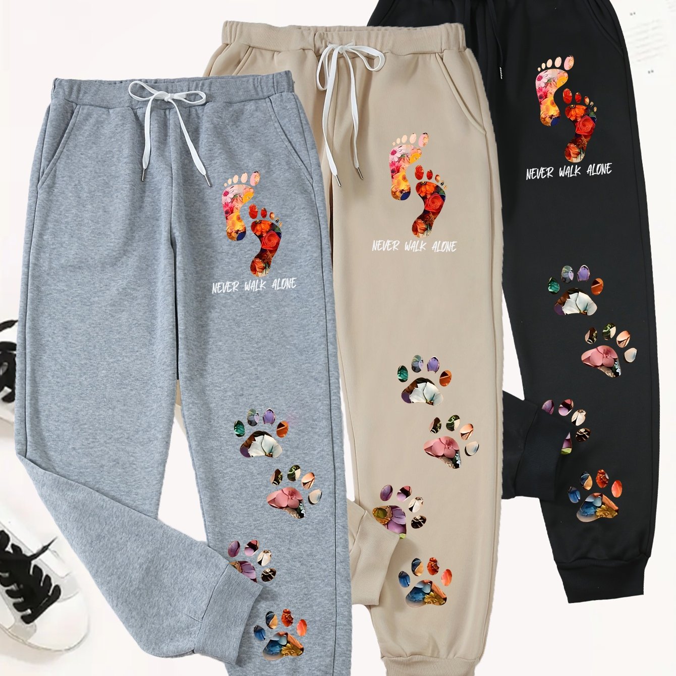 TEMU 3pcs Elastic Waistband Waist-bound Sweatpants -100% Polyester, Comfortable All Season, Slightly Elastic, Fabric, "" Colorful Exquisite And