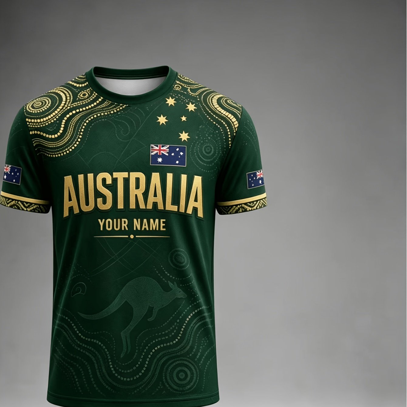 TEMU [printed Design – Not Textured] Men's Custom Australian Jersey With Personalized Name & Number - Uniform Suitable For Training, Matches, Fan