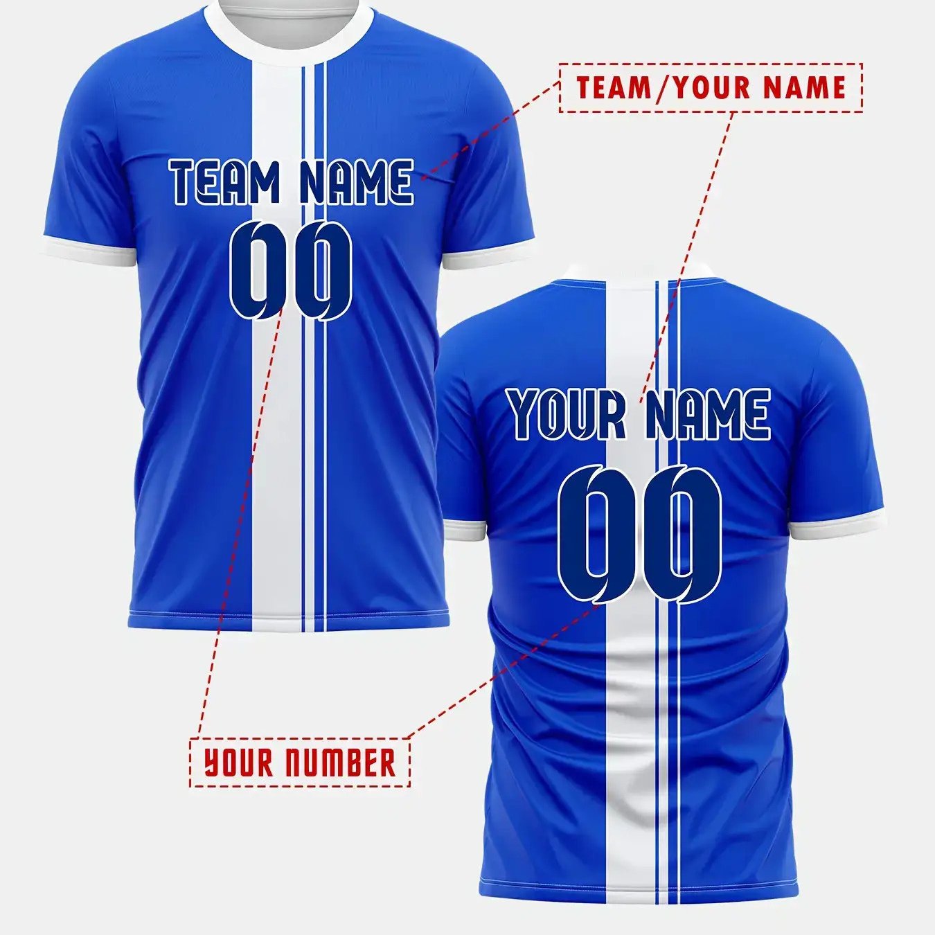 TEMU Maglietta personalizzata da - Top personalizzato stile calcio con , numero, logo - Maglia blu reale e - Lavabile in lavatrice, adatta per sport,