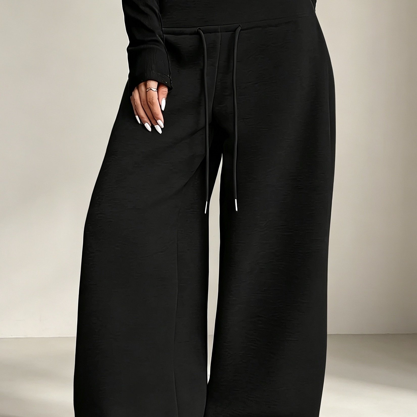 TEMU Nouveau pantalon long d'automne/hiver, épais, doublé, chaud, , uni, à cordon de serrage et à jambes larges