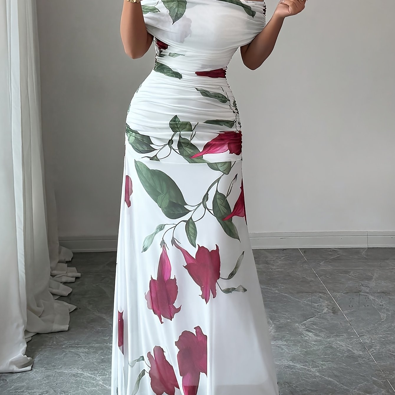 TEMU Women's Off-the-shoulder Mesh Printed Summer Dress