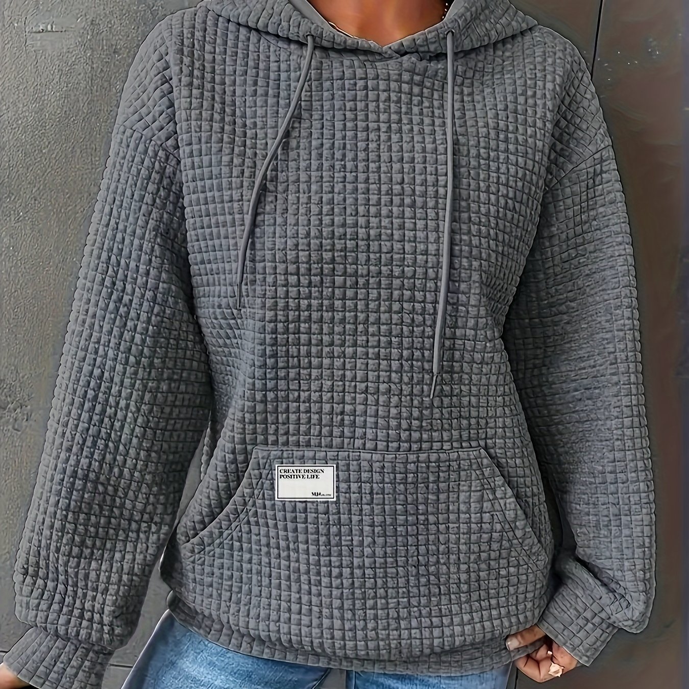E-shop Damen Herbst/Winter Waffel-Kapuzenpullover Langarm, Uni-Farben Sweatshirt für Damen