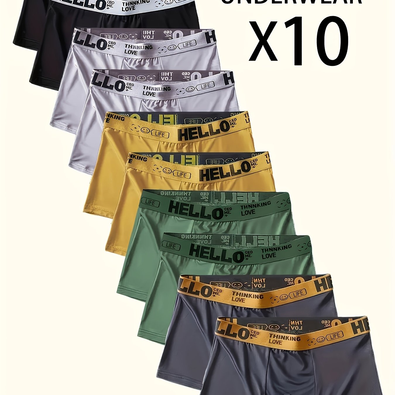 Image of Random Brovanic 10pcs Men&;s Boxer Briefs, "hello" Letter Waistband, Breathable Soft Casual Fashion Sports Underwear, Breathable Comfortable Stretchy Underwear,suit To Casual And Sport Wear