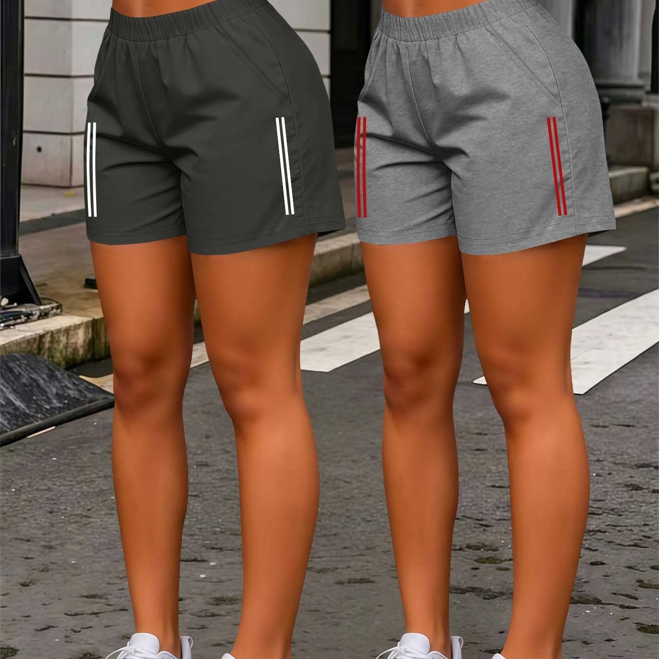 TEMU 2026 Spring/summer And White Striped Comfortable Personalized Street Style Fashion Outfit Shows Long Legs Light Elastic Waist Side Pockets