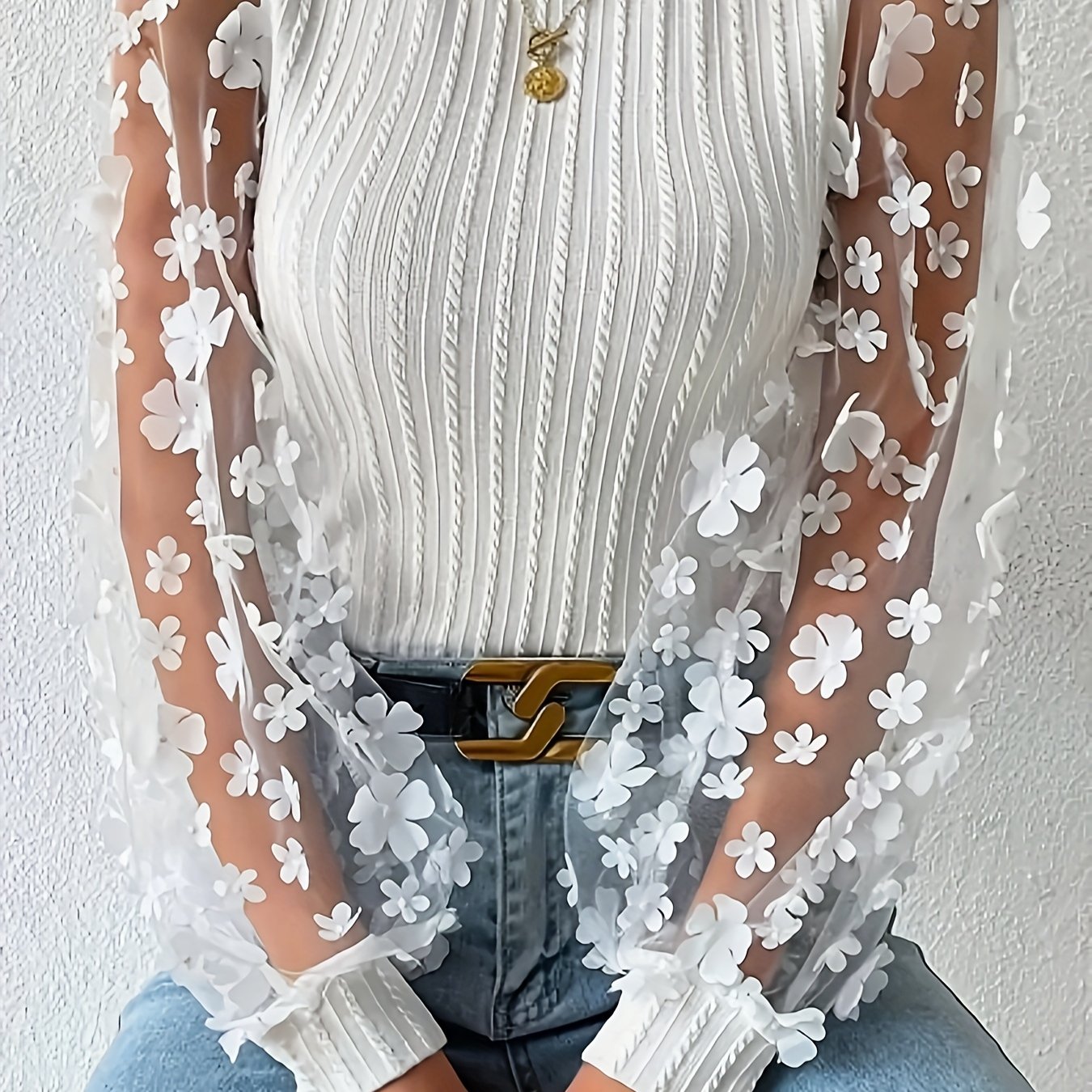 Image of Lace-trimmed Long-sleeve Women's Blouse