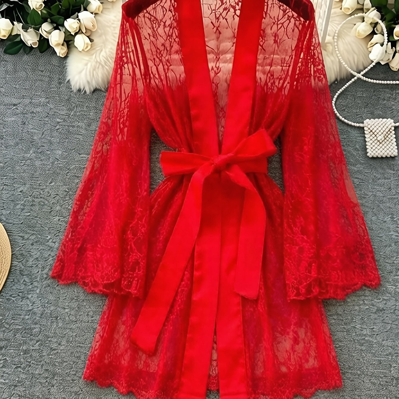 TEMU Sexy Lace And Lace Trim Nightgown, Women's Outerwear Pajamas. Sexy Nightgown, Sexy Underwear, Sexy Nightdress