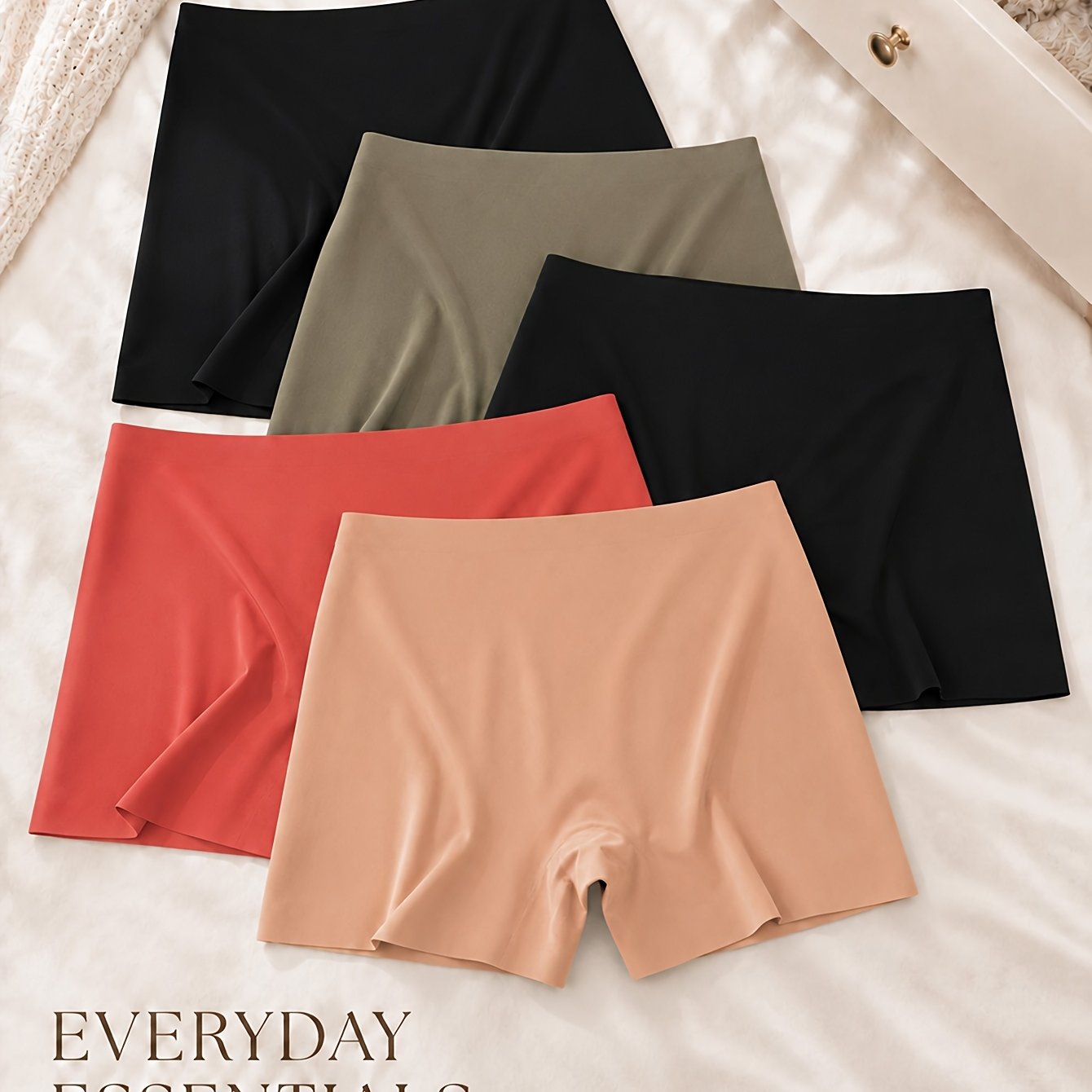 TEMU 5-pack Seamless Women's Boxer Briefs, Soft, Elastic, Breathable, And Perfect For Layering Under Skirts. Prevents And Thigh Chafing, And Resists