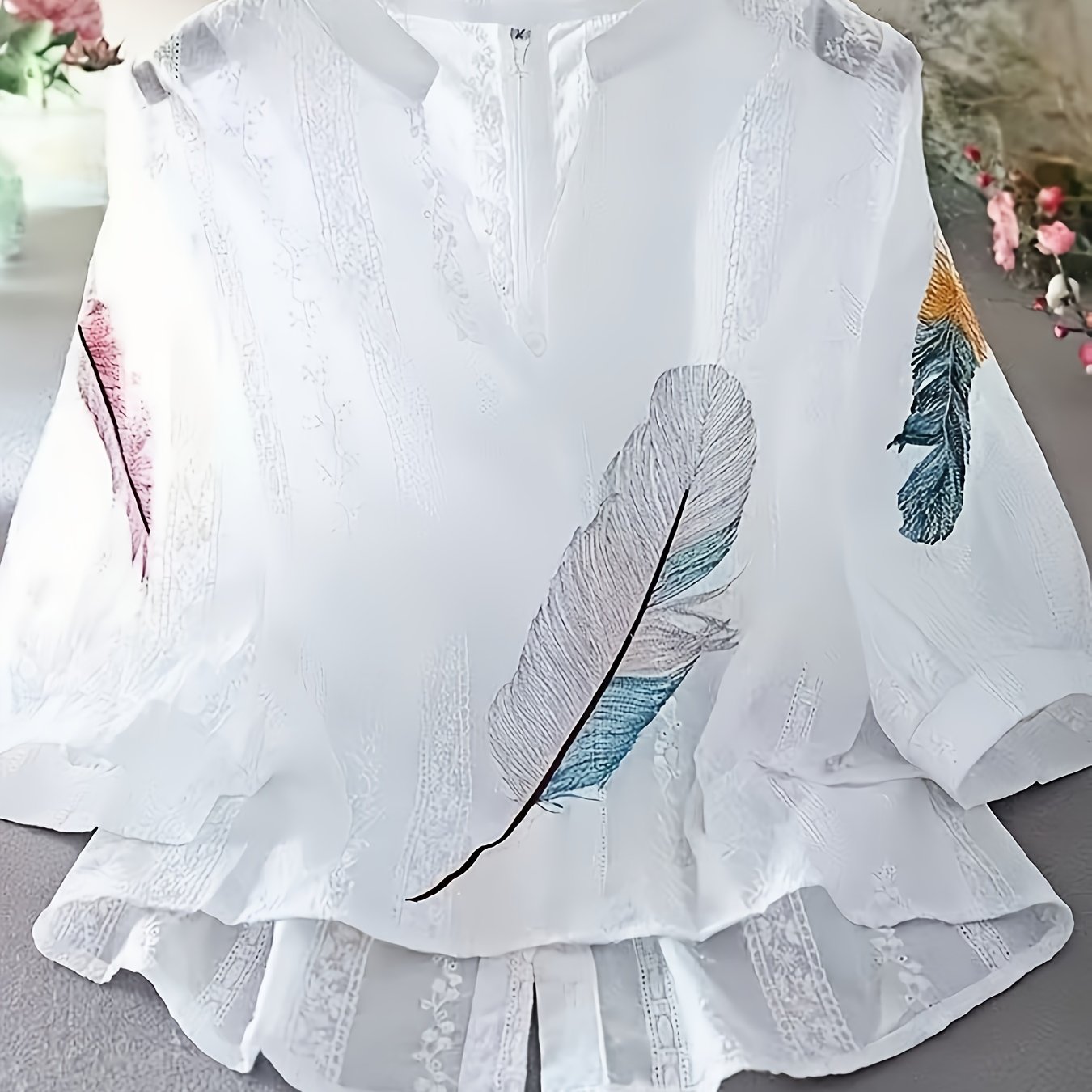 E-shop Frühlings-/Sommerliches neues Stick-Top Damen Mid-Sleeve Bluse Lockerer Freizeit-
