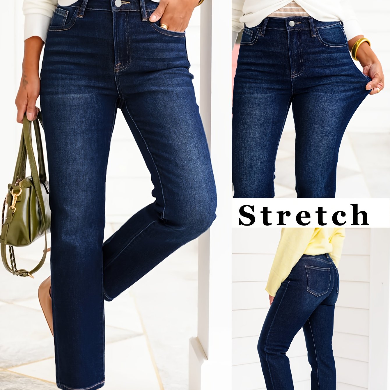 Image of Elegant High Waist Skinny Jeans For Women | High Stretch, Multi-functional, Soft And Comfortable, Zipper Fly Closure, Suitable For And Occasions