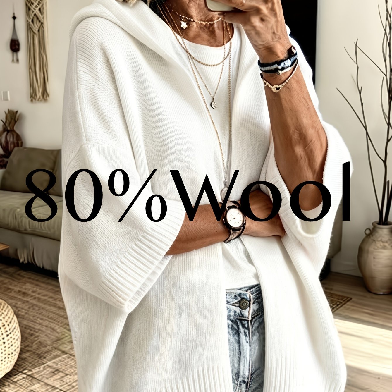 TEMU Women's 80% Wool Loose Soft Sweater, Batwing Sleeve Casual Pullover, Comfortable Easy Style Autumn Winter Top
