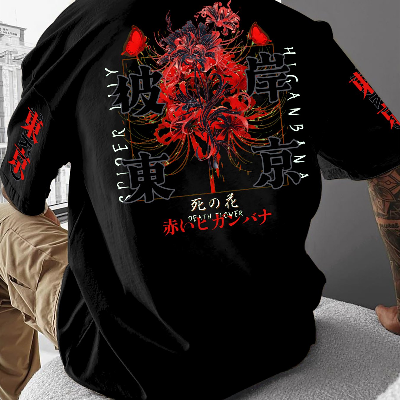 TEMU T-shirt à col rond décontracté pour hommes adultes, style Y2K, de mandarines et illustration d' anglais "DEATH FLOWER", idéal pour tendance, les