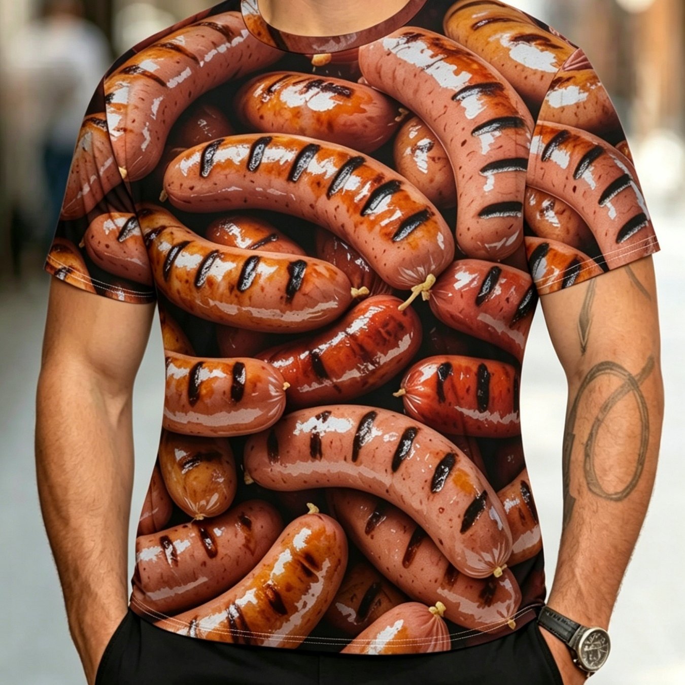 TEMU Grilled Sausage Men's Casual , Suitable For Hiking, Running, Fitness And Casual Wear, Fashionable Street Style, Polyester Fiber