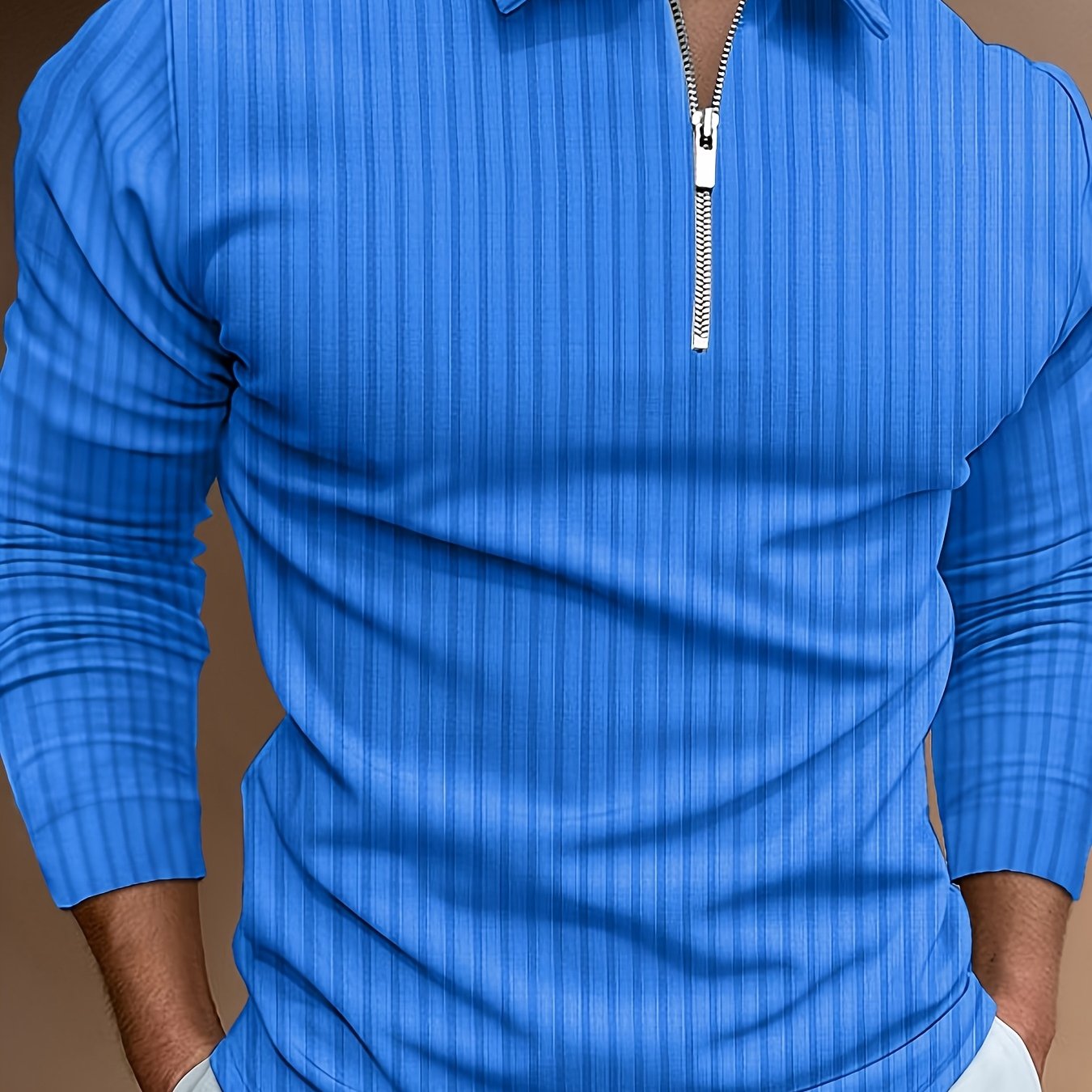 TEMU Spring/autumn Season Shirt Zipper Striped Long Sleeve Men's Shirt