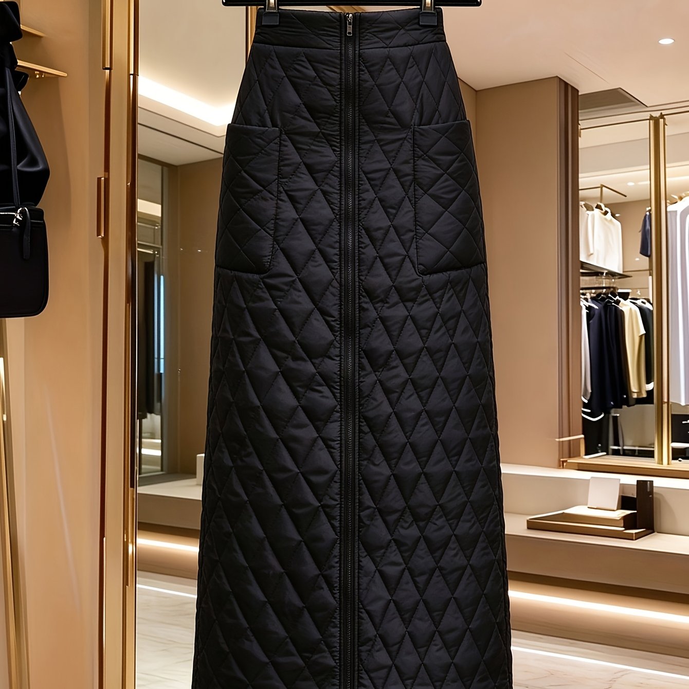 TEMU Quilted Skirt Half Skirt New Elegant Temperament Thickened Half Skirt Women's Windproof Warm One-piece Winter Skirt Slim Skirt Women's Autumn