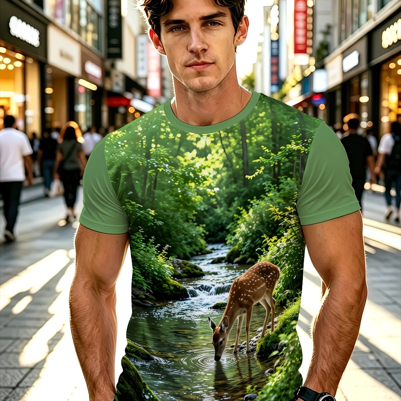 TEMU [printed Design- Not Textured]plus-size Short-sleeve, Plus-size Short-sleeve Printed And Deer, -style Round-neck T-shirt