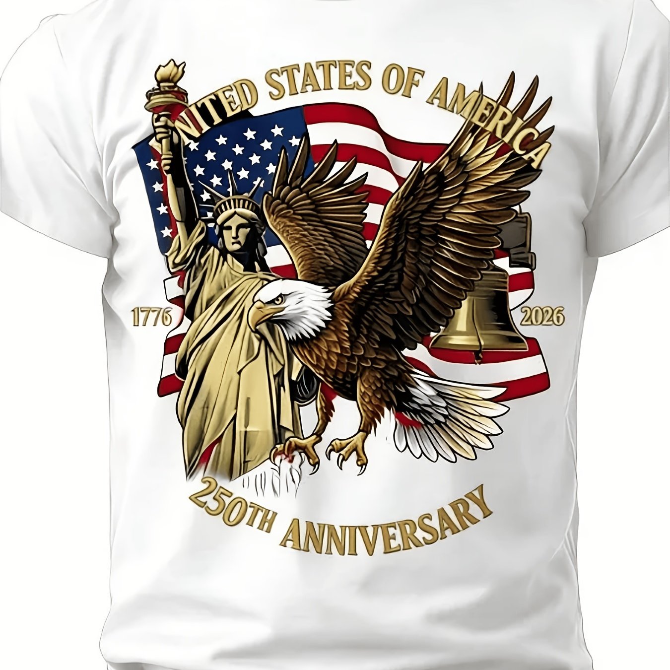 TEMU 's Short Sleeve T-shirt, Round Neck Short Sleeve Tee, Plus Size Day 250th Anniversary T-shirt, Flag Eagle Statue Of Print Short Sleeve, Loose
