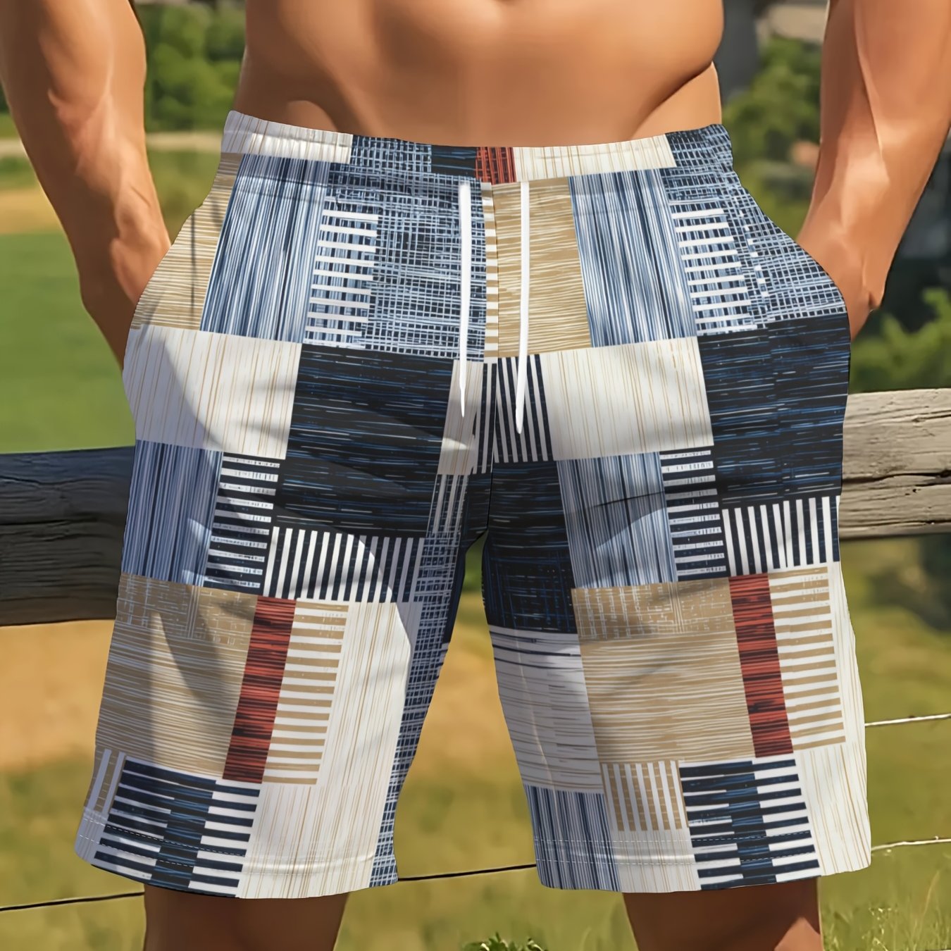 TEMU Men's Fashion Casual Shorts, Random Print, Suitable For Outdoor Activities