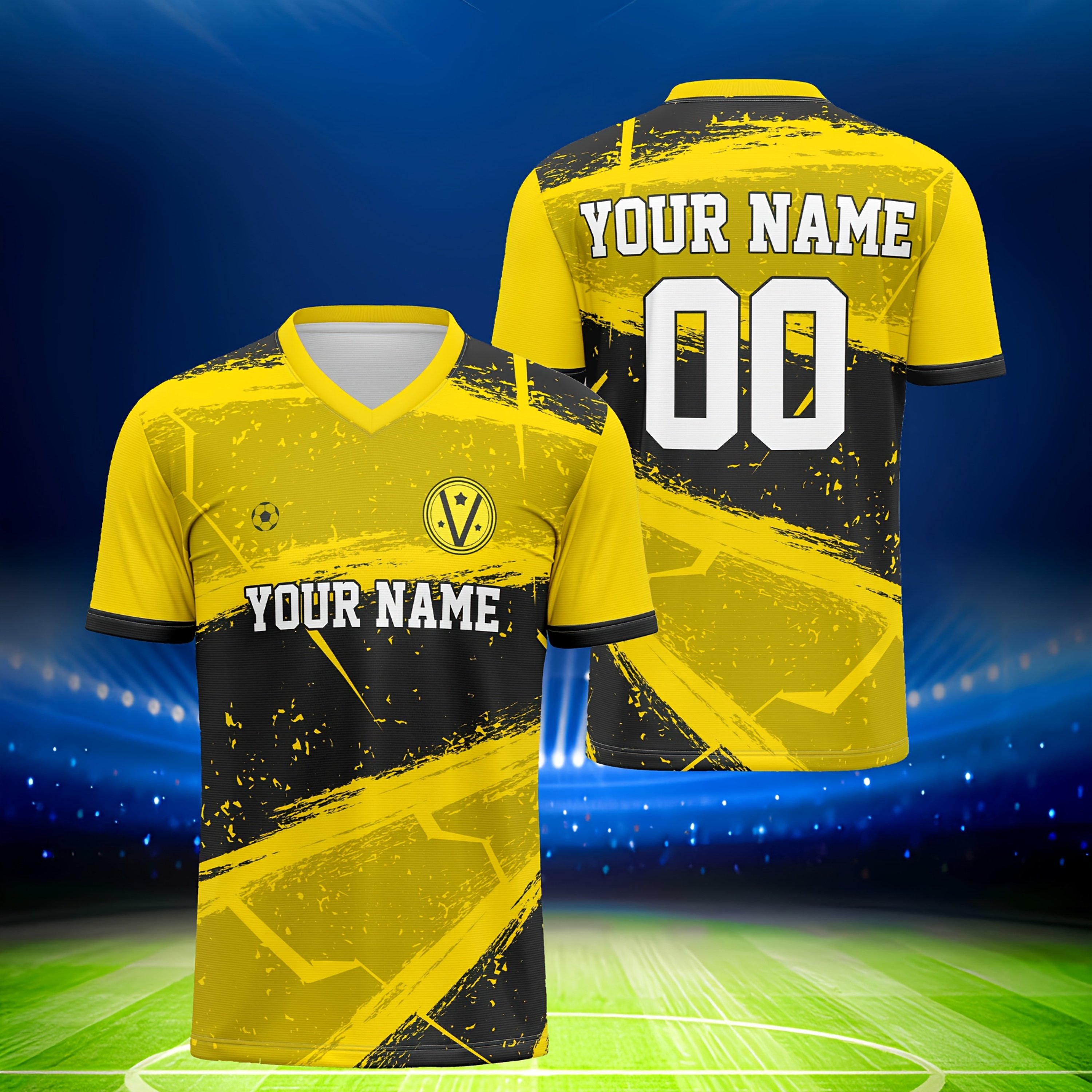 TEMU Customizable Name & Number Soccer Jersey, Polyester V-neck Sports Shirt, Breathable, Stretch Fabric, Print, With For Casual, Running, Training,