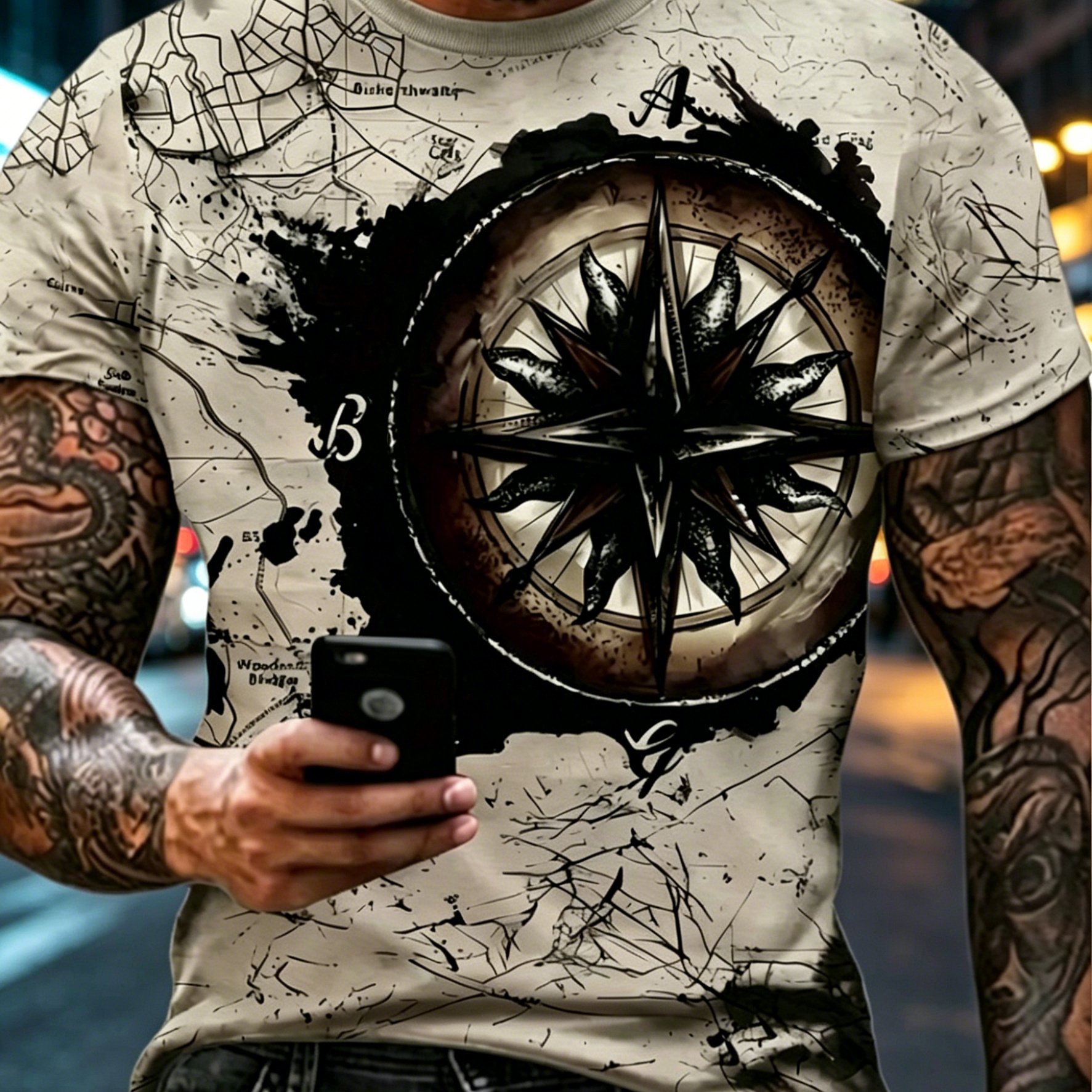 TEMU Men' Size T-shirt, Men's Fashion Round Neck T-shirt, Print T-shirt - Breathable Regular Fit Men's Summer Round Neck Short Sleeve, Machine