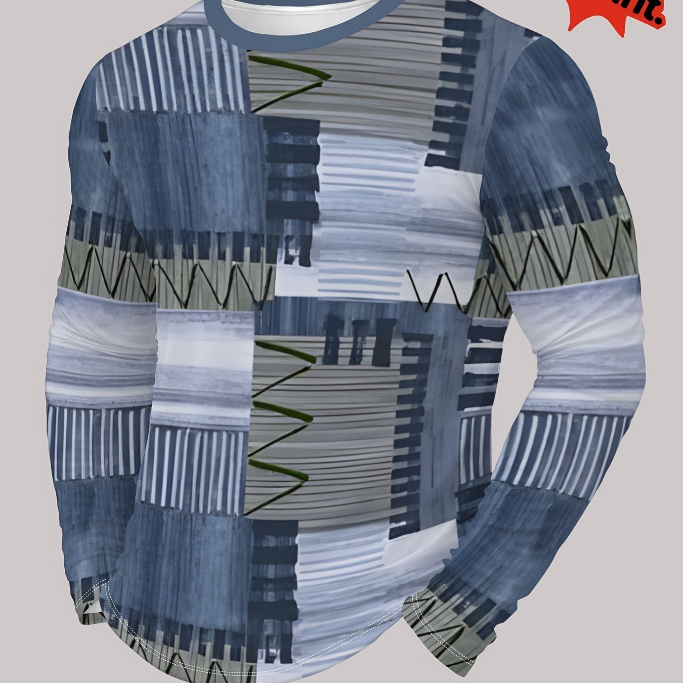 TEMU [print Design â Not Textured//sequins/flat Print T-shirt, No Additions/white Sheer] Blue White Hand-painted Vertical Stripe Artistic Print Plus