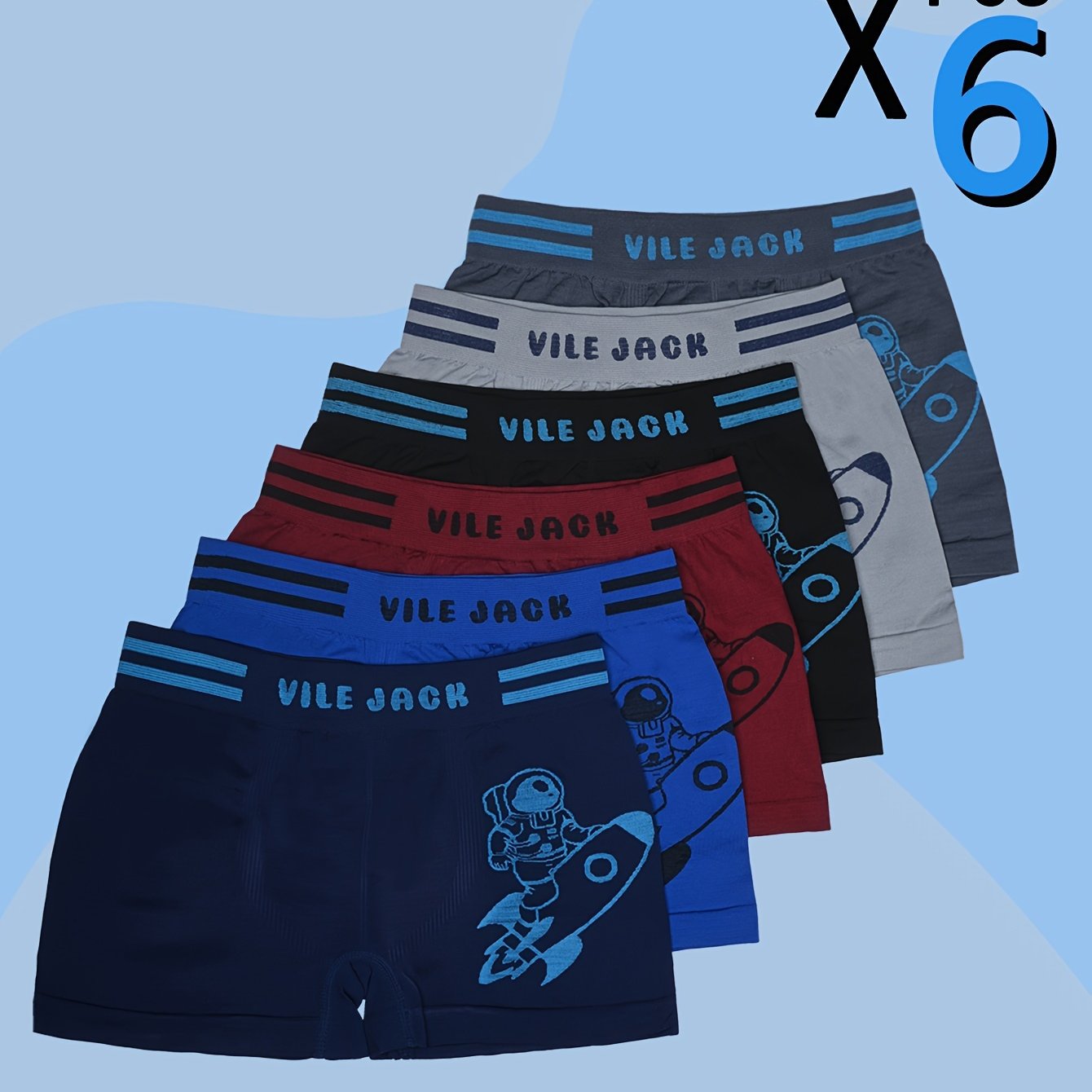 Random 6pcs Rocket Astronaut Print Briefs Boys Polyester Fashion Casual Underwear Suitable 10-12