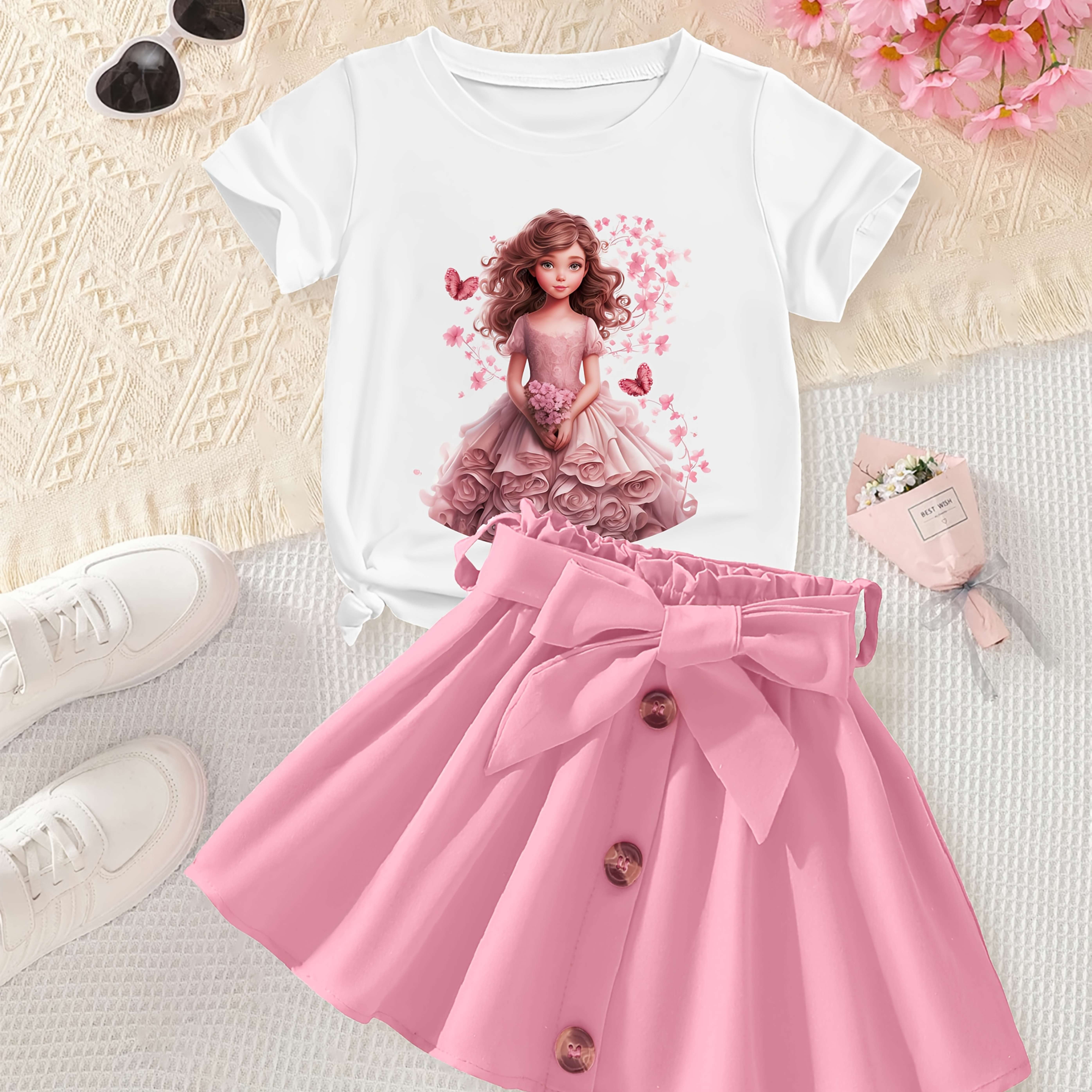 Image of T-shirt And Skirt Set, Little Girl And , Valentine's Day, Easter, Carnival, Day Gift For Children