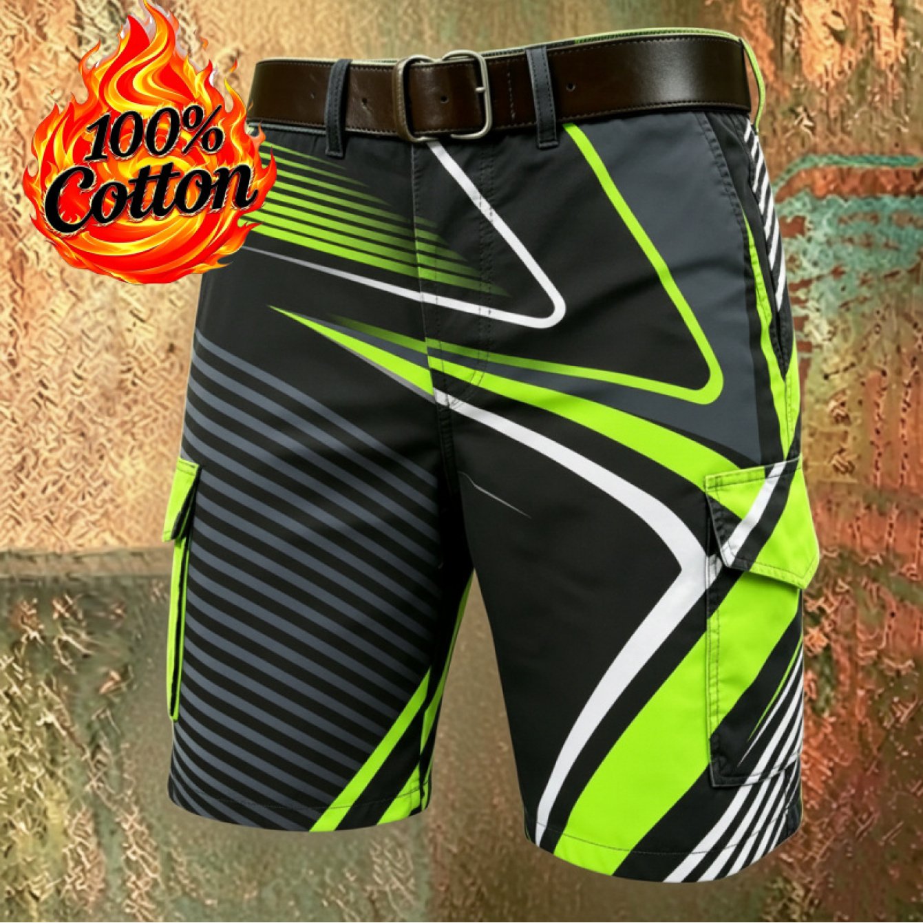 3d Printed Workwear-style Versatile Shorts (no Belt), Multi-pocket Style Y2k Style Summer Retro Men's Shorts