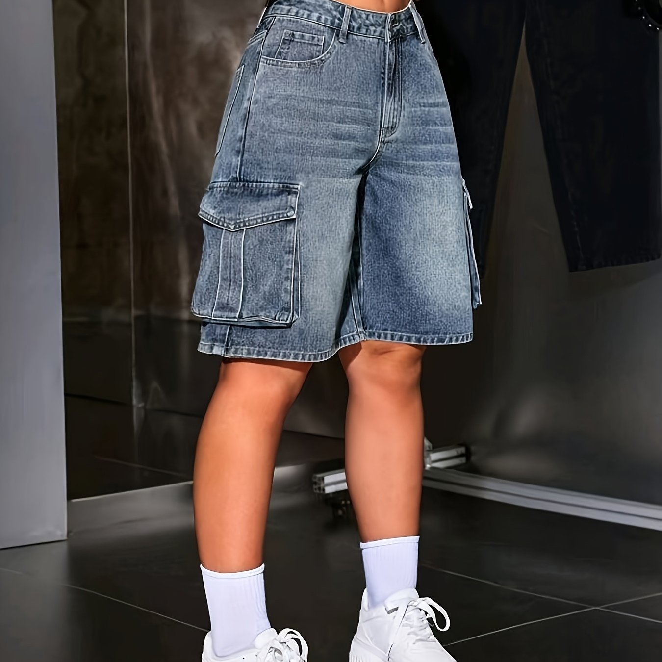 Retro Elastic Cargo Shorts Denim Shorts