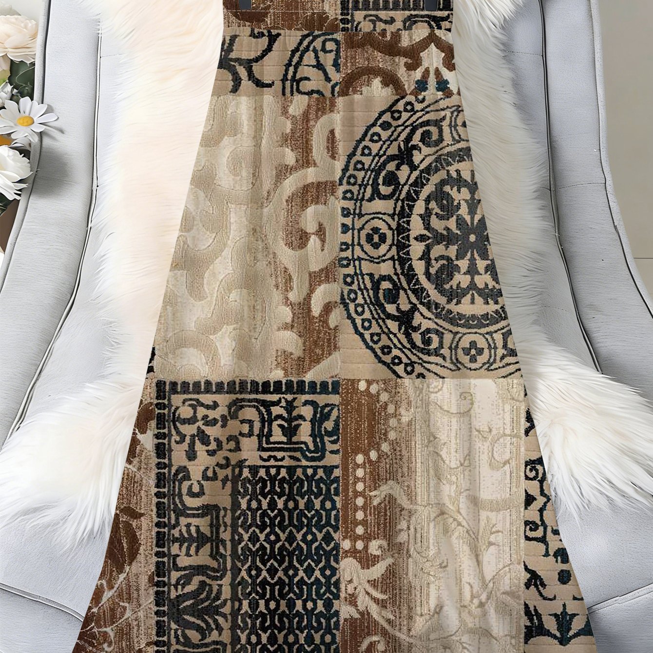 TEMU Vintage Print Skirt, Women's Bohemian Maxi Dress, Vintage Ethnic Style A-line Skirt, Elegant Long Dress For Spring And Autumn