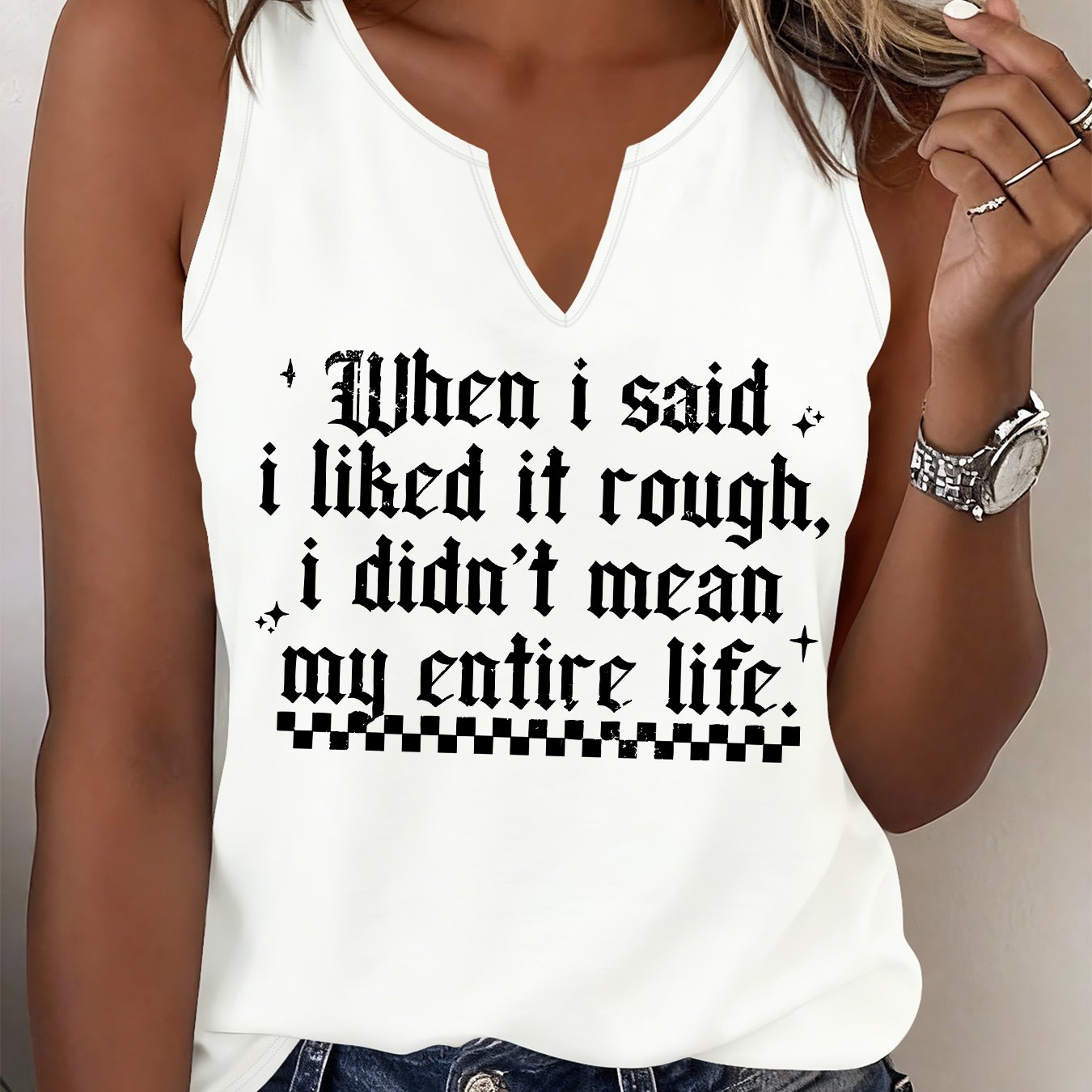 TEMU (052#) Women's Fashion Tank Top, Fun Text Print Sleeveless Vest, Casual -neck Top, Comfortable And Breathable