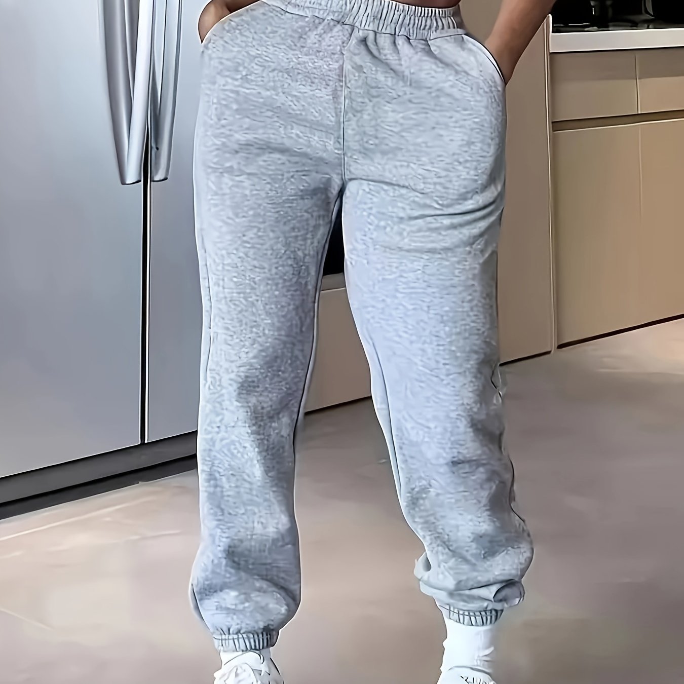 E-shop Hoch taillierte elastische Jogginghose für Damen - 100% Polyester lässige einfarbige Hose für Frühling/Sommer/Herbst