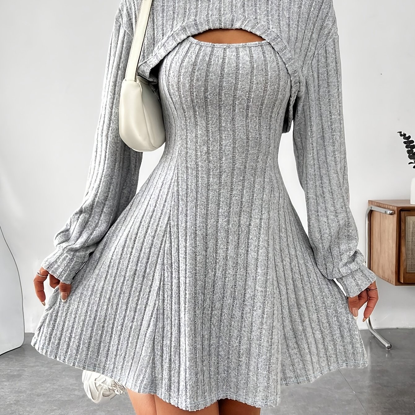 TEMU Fashion Short Top Women's Vest Dress Two-piece Set Ribbed
