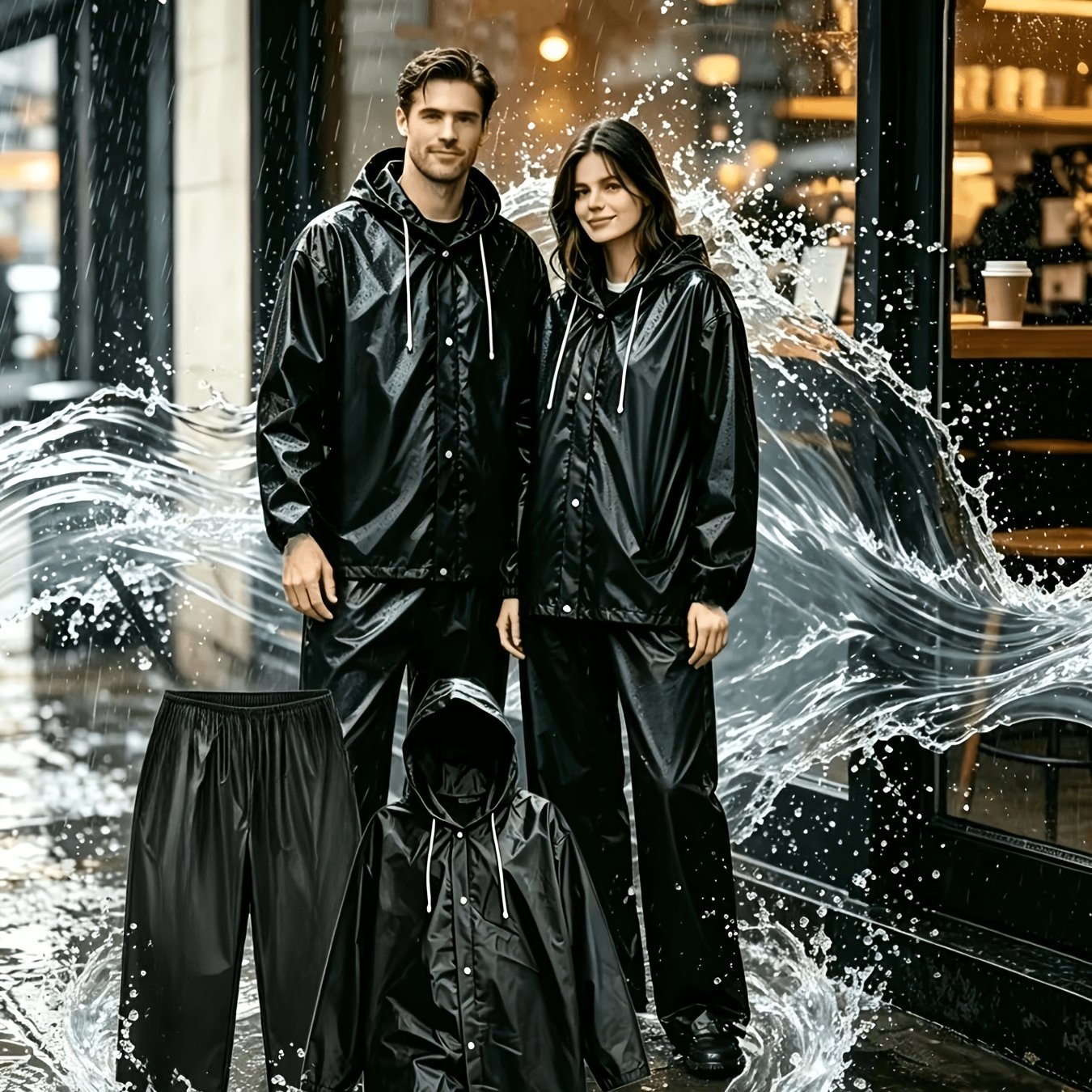 TEMU 2pcs Unisex Rainwear Set, Including Hooded Jacket And Rain Pants, Lightweight And Durable, Easy To Fold Outdoor Gear, Suitable For Commuting,