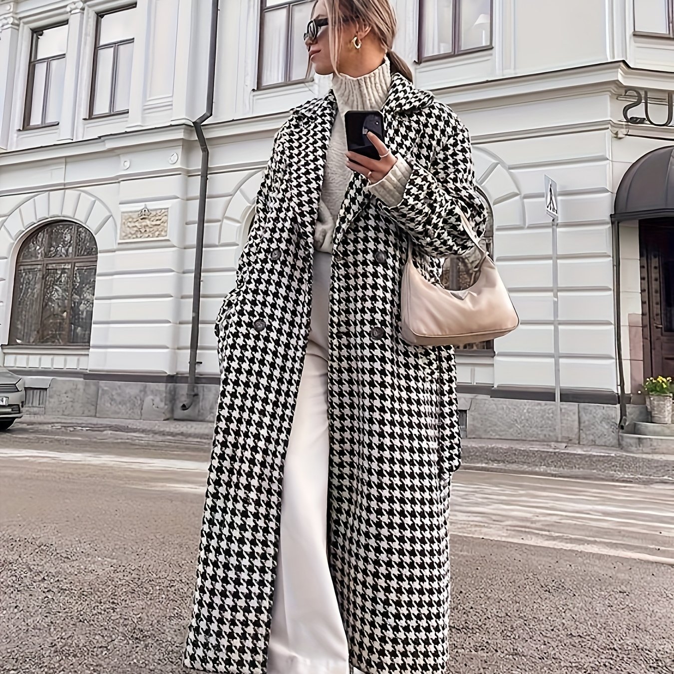 TEMU European And Autumn/winter Women's Vintage Casual Fashion Outfit, Versatile Silhouette, Waist-cinching Design, High-quality Elegant Fashion