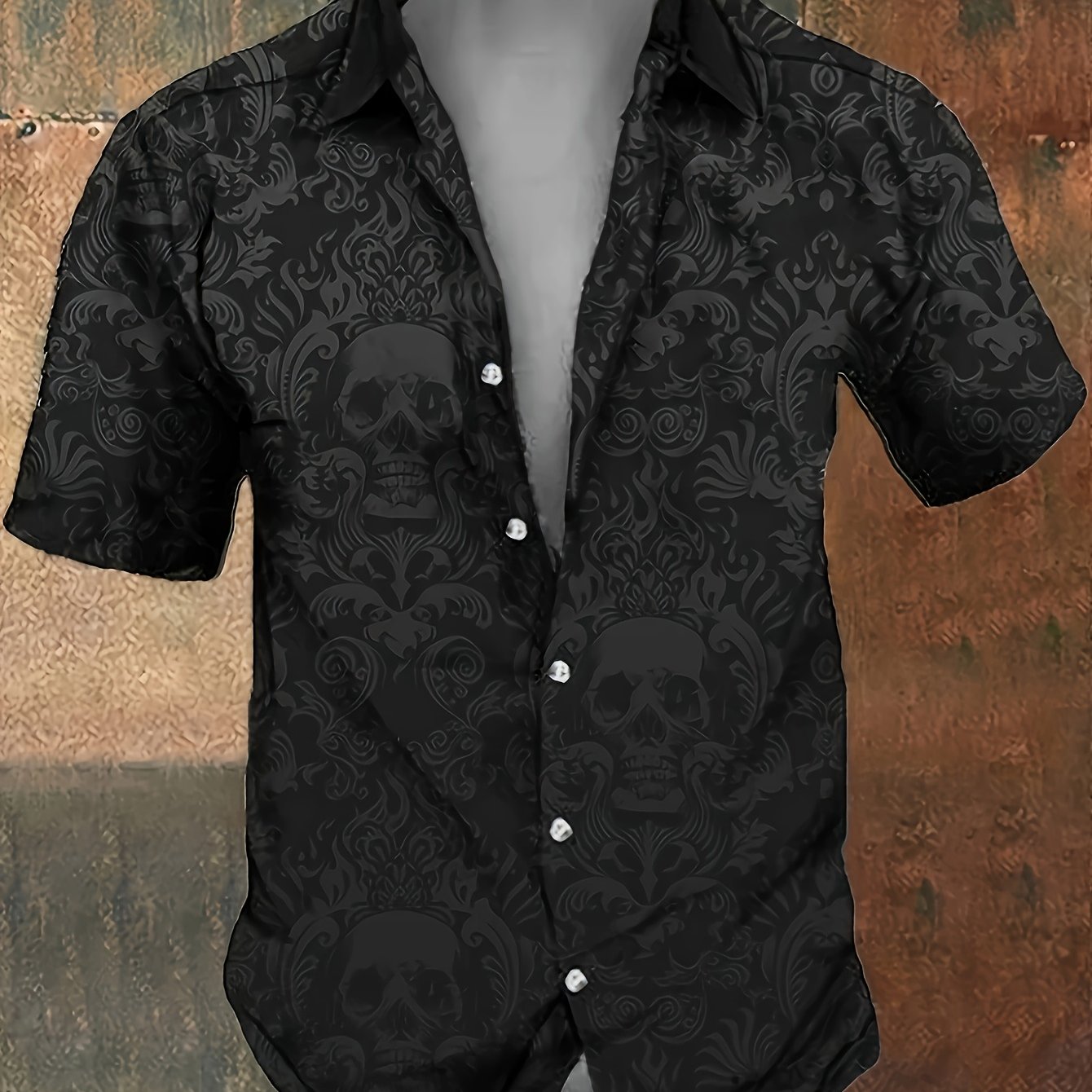 Casual Skull Pattern Print, Casual Gatherings, Evening Parties, Daily Festivals, Seasonal Collars, Short Sleeves For Outdoor Wear