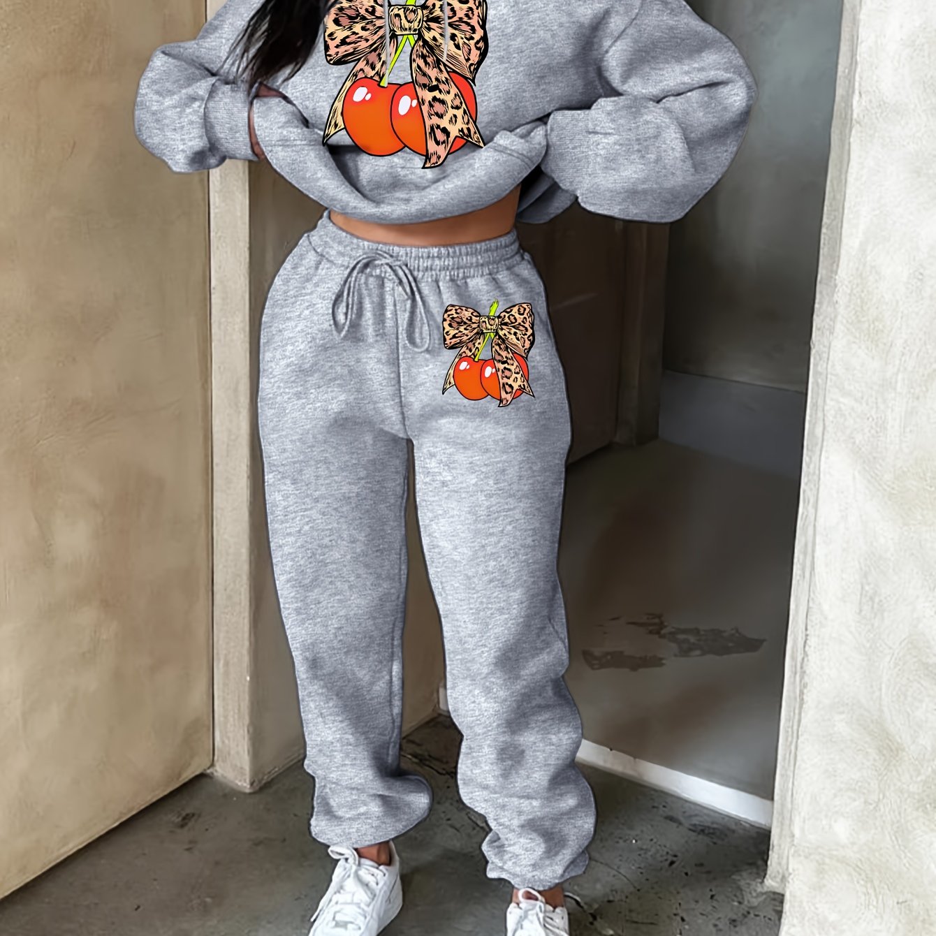 TEMU Conjunto de Sudadera con Capucha y Pantalón de Jogger Casual para Mujer con Estampado de Leopardo, y Tema de